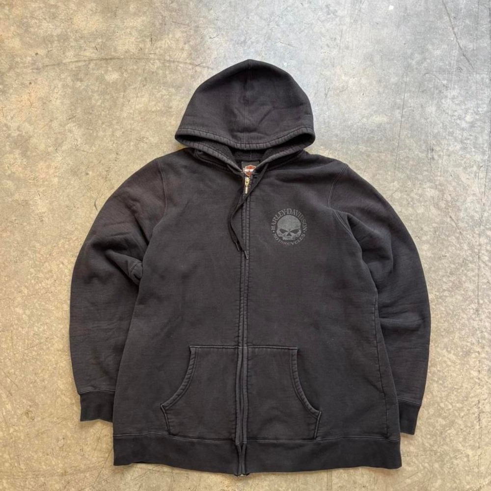 Destination Harley Davidson Tacoma Washington Black Skull Zip Up Hoodie Size XXL